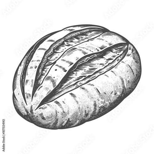 Detailed illustration of a rustic sourdough bread loaf
