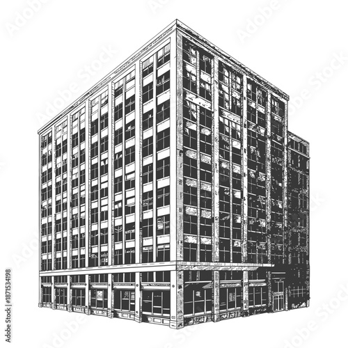 A Detailed Sketch of a Multi Story Brick Building