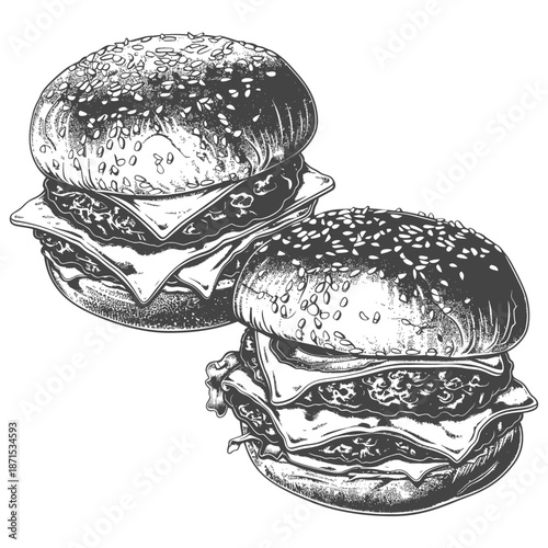 Two Delicious Sesame Seed Burgers Awaiting Consumption