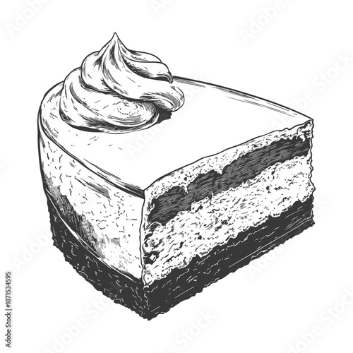 Delicious Slice Of Cake With Creamy Topping