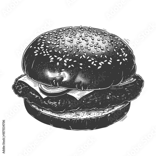Delicious Sesame Seed Burger Illustration