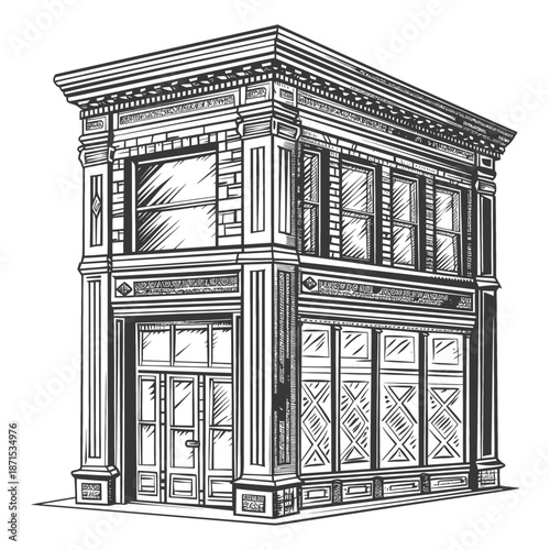 Elegant Two Story Commercial Building Architectural Drawing