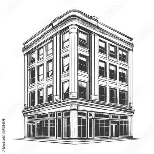 Corner Building Architectural Sketch Design Illustration