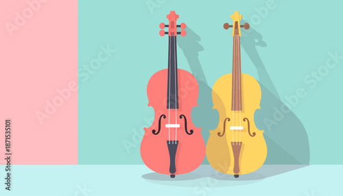 Two Violins Standing Side by Side