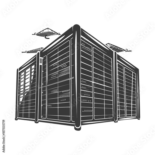 Modern Data Center Building With Solar Panels