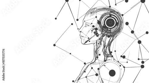 Futuristic Human Head with Circuitry Details.