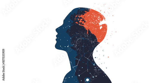 Human Head with Cosmic Brain Illustration.