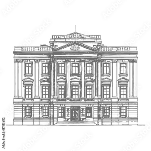 Classic Architectural Building Facade Design Sketch