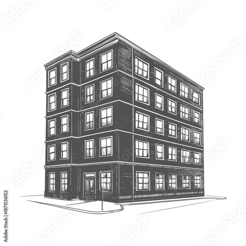 A Multi Story Building Illustration Featuring Many Windows