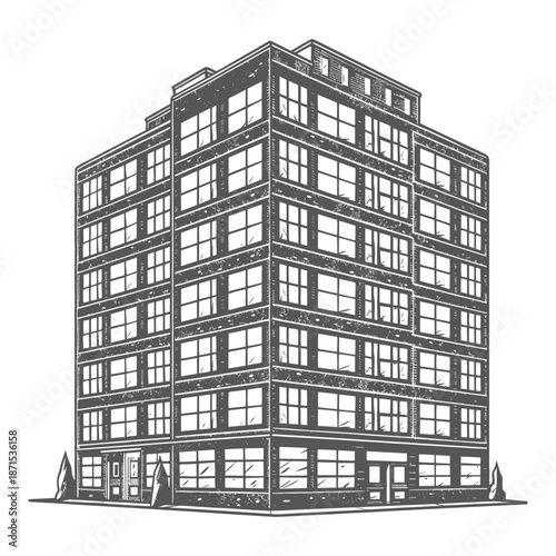 Urban Apartment Building Architectural Illustration Design