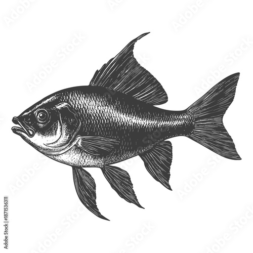 Detailed Ink Drawing Of A Single Fish