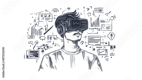 Man Wearing Virtual Reality Headset Illustration.