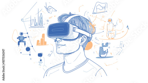 Man Wearing Virtual Reality Headset Device.