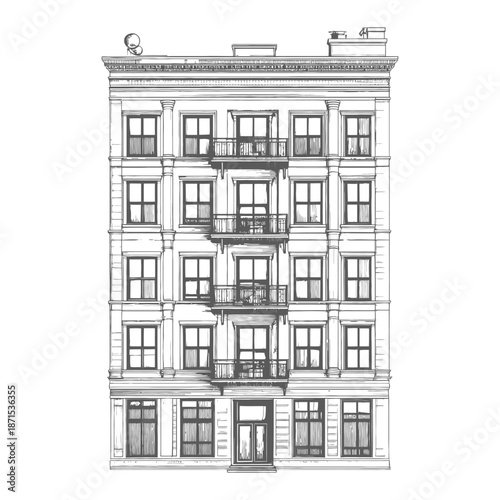 Elegant Multi Story Building Architectural Sketch
