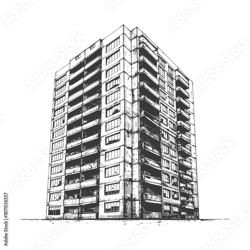 A Hand Drawn Sketch Of A Multi Story Apartment Building