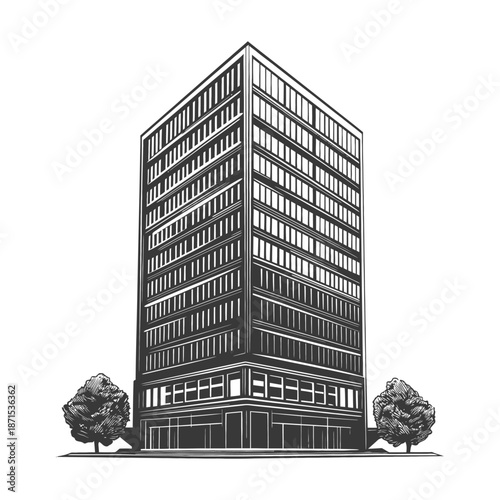 Modern City Building with Trees in Front
