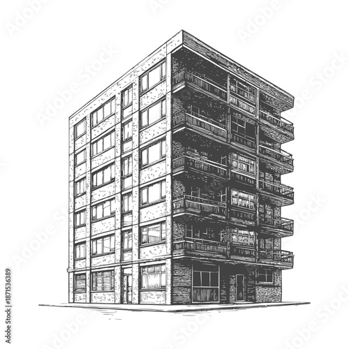 A Detailed Sketch of a Multi Story Apartment Building