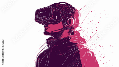 Person Wearing Virtual Reality Headset Closeup.