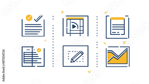 Set of Simple Document Icons with Stationery.