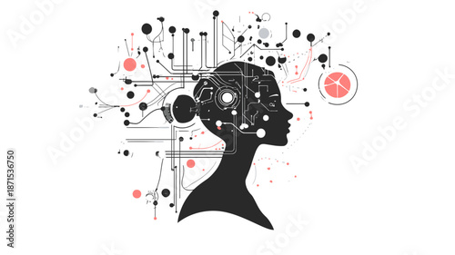 Silhouette of Human Head with Circuit Brain.
