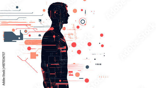 Silhouette of Man with Digital Elements.