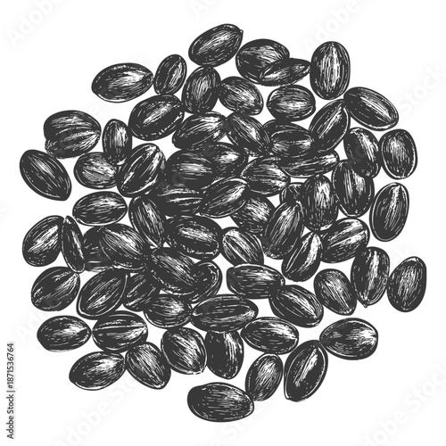 A scattering of dark roasted coffee beans