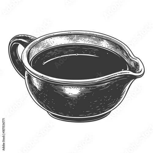 A Gravy Boat Filled With Dark Sauce Ready To Serve