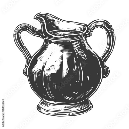 Ornate Two Handled Pitcher Filled With Liquid
