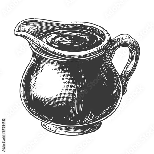 A Hand Drawn Illustration Of A Creamer Filled With Liquid