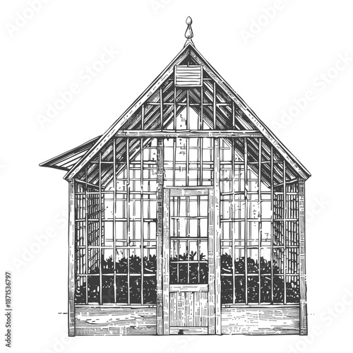 A Detailed Drawing Of A Wooden Greenhouse Structure