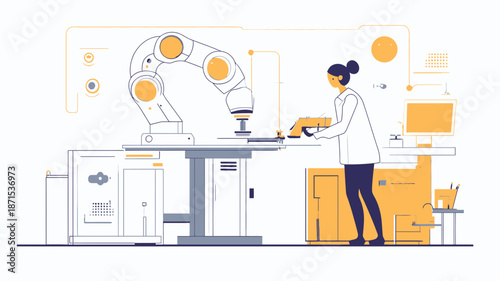 Woman Operating Robotic Arm in Laboratory.