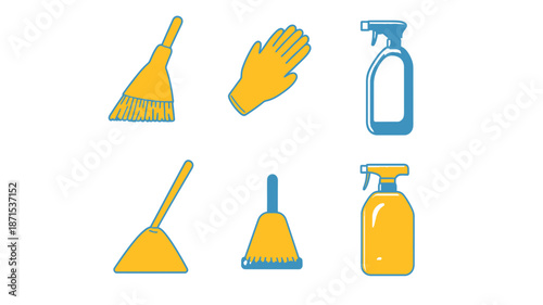 Yellow Cleaning Tools and Supplies Illustration.