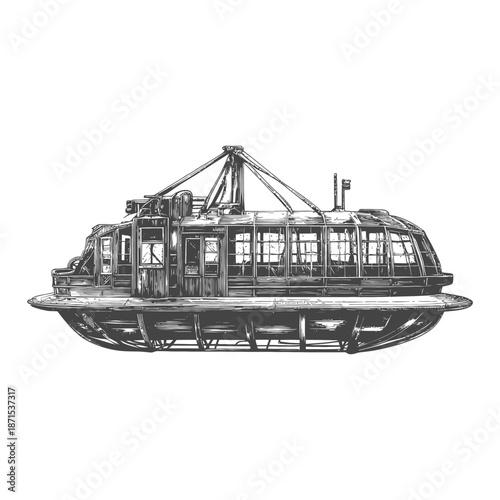 Engraving of a Futuristic Aerial Passenger Vehicle