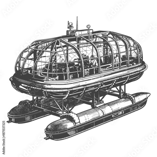 Vintage Submersible Vehicle Design Illustration