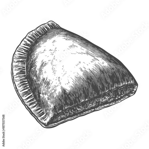 Hand Drawn Illustration Of A Single Baked Empanada