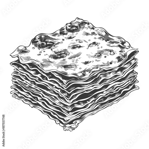 A Detailed Drawing Of A Delicious Lasagna Dish
