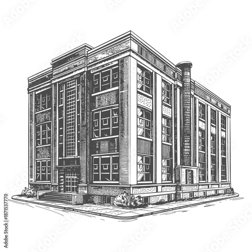 A Detailed Drawing Of A Multi Story Brick Building