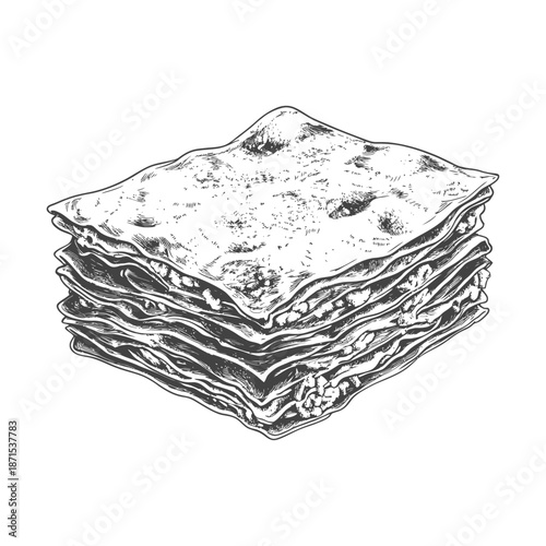 A Detailed Hand Drawn Illustration Of Baklava