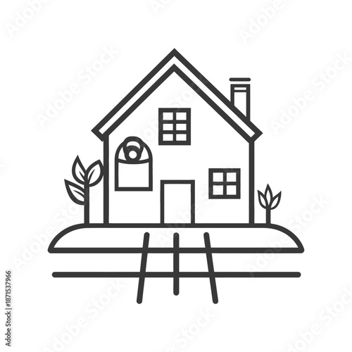House situated above railway tracks with small plants