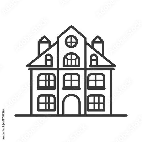 Line drawing of a grand multistory house