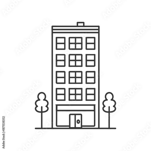 Simple Line Drawing of Apartment Building with Trees