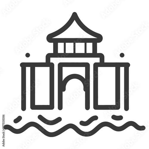 Asian Style Water Gate Building Illustration