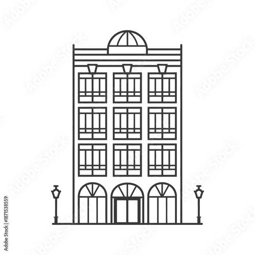 Elegant Multi Story Building With Dome And Streetlights