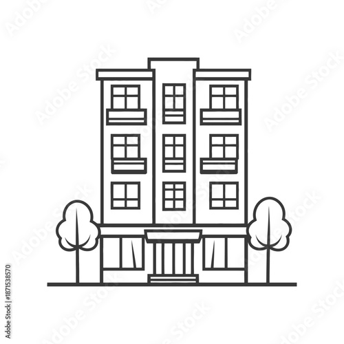 Apartment Building with Trees and Ground Floor Shops