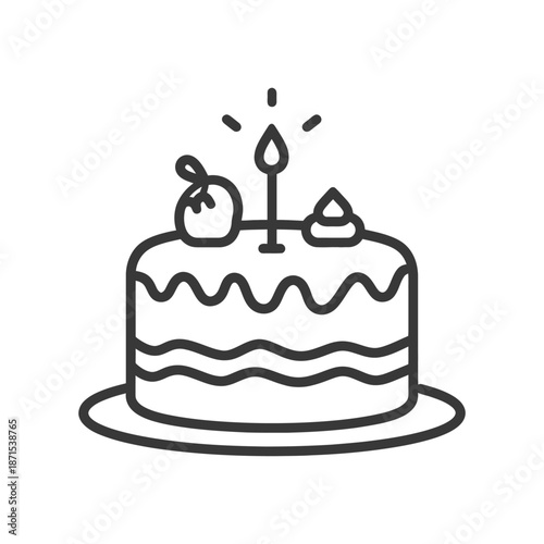 A Simple Line Drawing Of A Birthday Cake