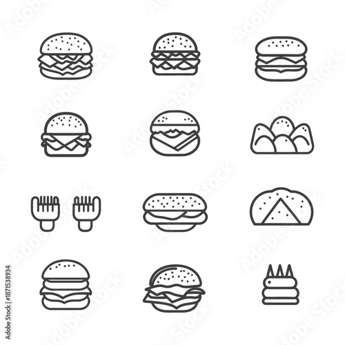 Collection of Simple Burger and Bread Icons