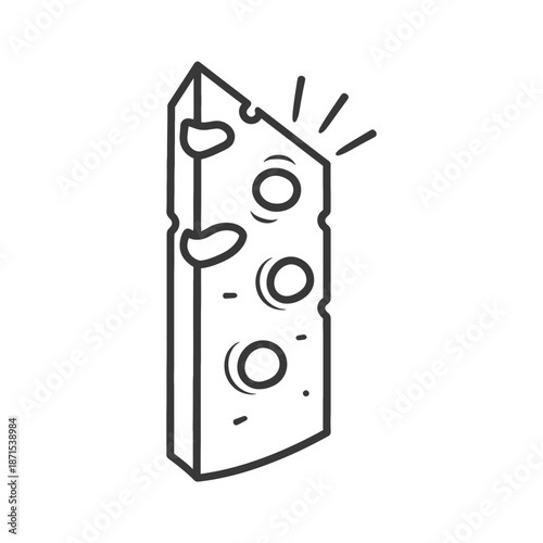 A wedge of cheese with holes is shown