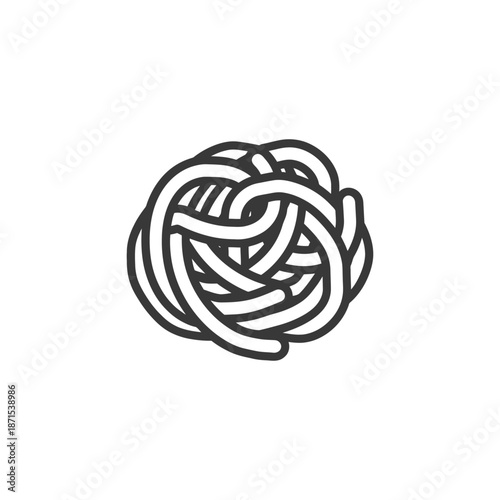 A tangled mass of spaghetti noodles rests on a white background