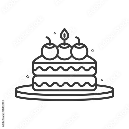 A Delicious Two Layered Cake With Cherries And A Candle