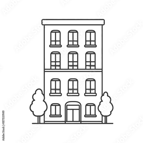Apartment building illustration with trees nearby